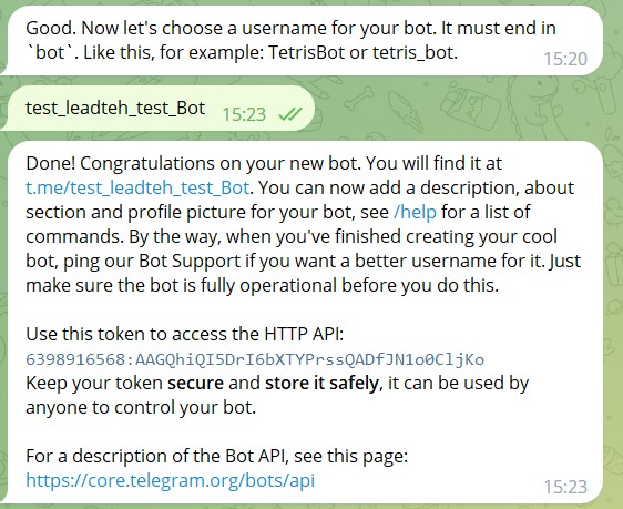 Telegram Connection - LEADTEX Constructor Knowledge Base